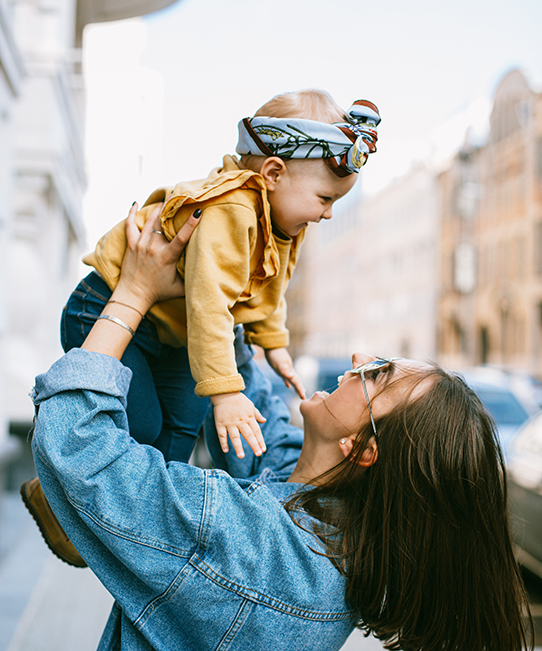 A parent and toddler at home